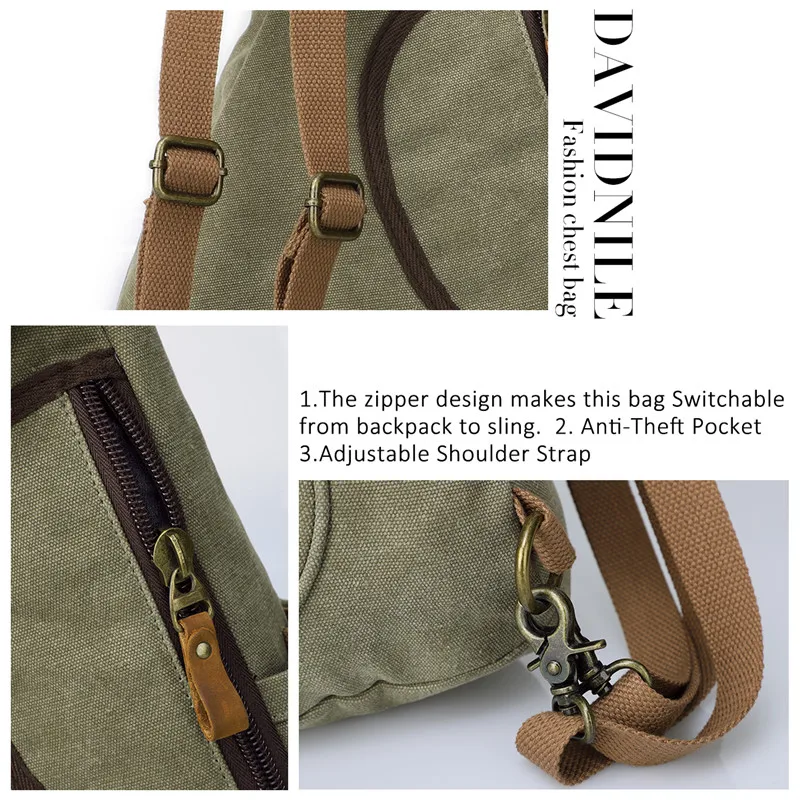Canvas Sling Bag - Crossbody Backpack For Men & Women, Water-Resistant, Anti-Theft Pocket