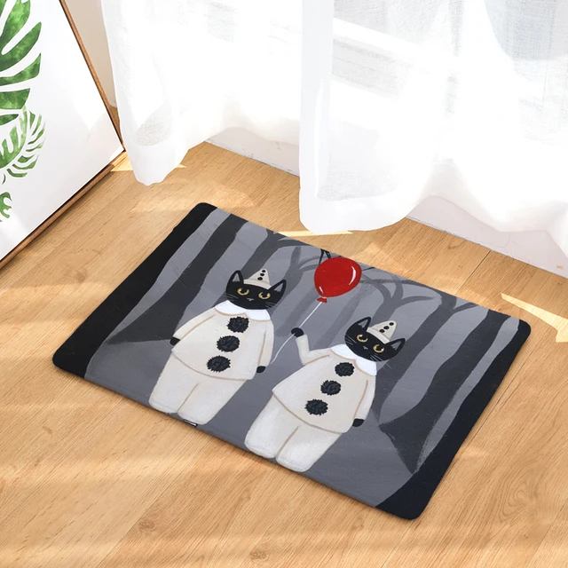 welcome floor mat halloween cat printing flannel entrance carpet 40x60cm 50x80cm kitchen rug bathroom non