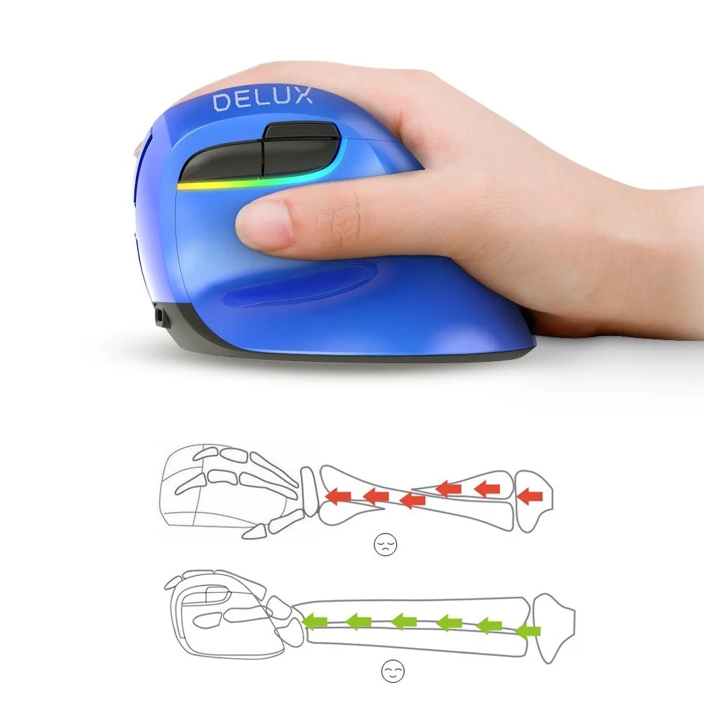 Мышь Delux M618 Mini Беспроводная вертикальная с бесшумным кликом 2 4 ГГц 2400 DPI Bluetooth