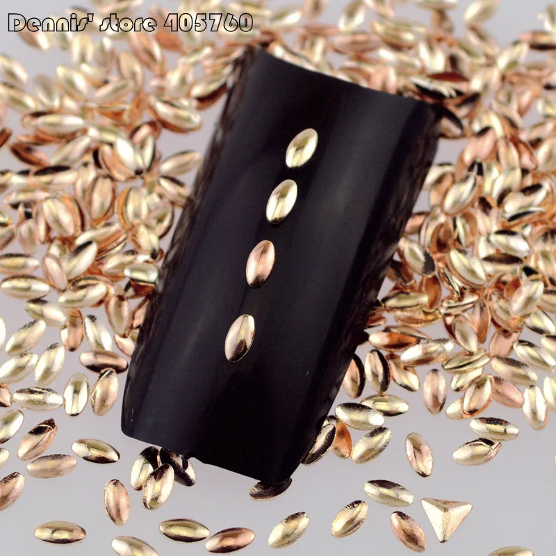 

500pcs 3D Champagne Gold Oval Rice Shape Metal Studs Nail Art Rhinestones Decorations DIY Salon Wheel Tips