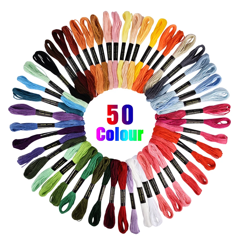 

50 Pcs 8 meters Long 6 Strands Threads Cross Stitch Floss Thread Needles Sewing Accessories For Women Embroidery Starter Kit