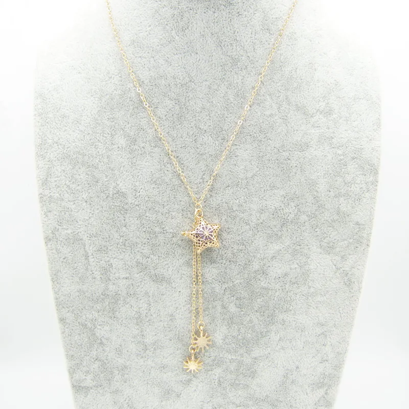

Delicate Design Fine Chain with Sun Drops DIY Locket Cage Felt Ball Lava Bead Lady`s Oil Diffuser Pendant Necklace