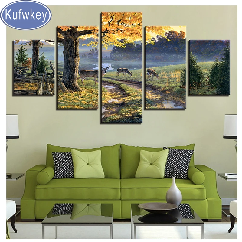 

5 pcs Diamond Painting Autumn Forest Deers,Stitch Cross,,Full,Diamond Embroidery animal picture,Diamond Mosaic,Needlework,Crafts