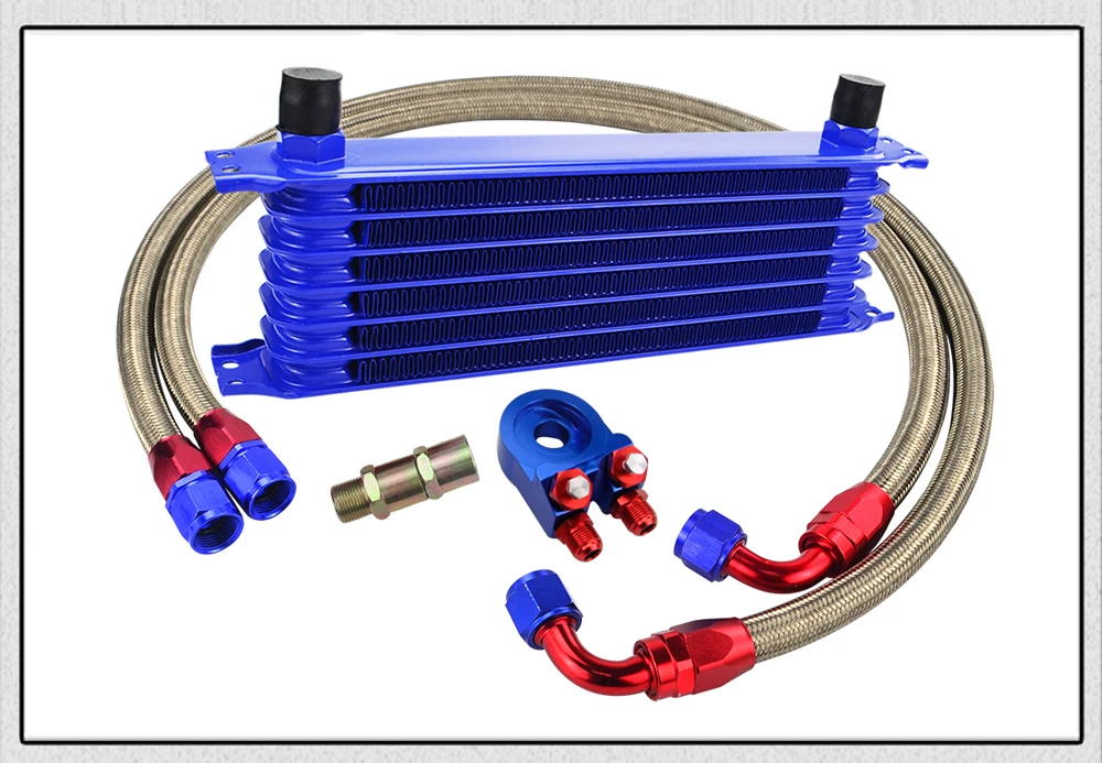 Универсальный 7 рядов масляный радиатор комплект+ Масляный фильтр Сэндвич адаптер+ нержавеющая сталь плетеный Масляный шланг с PQY стикер+ коробка