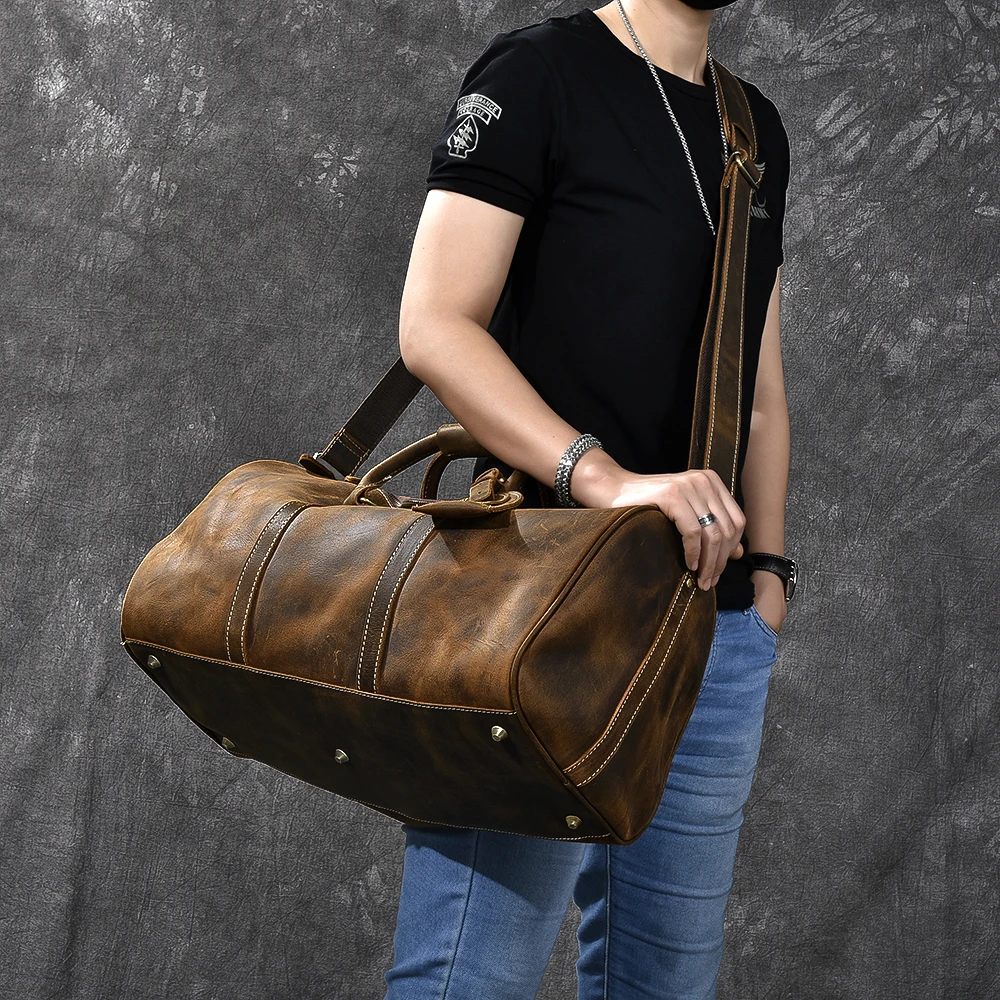 Мужская Дорожная сумка из мягкой воловьей кожи, большая Вместительная деловая Дорожная сумка из натуральной кожи Crazy Horse, Мужская универсальная сумка