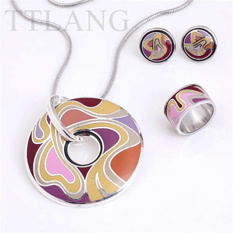 

Free Shipping! Silver Plated Lovely Rotation Lollipop Colorful Enamel Jewelry Set ,1 pcs/pack