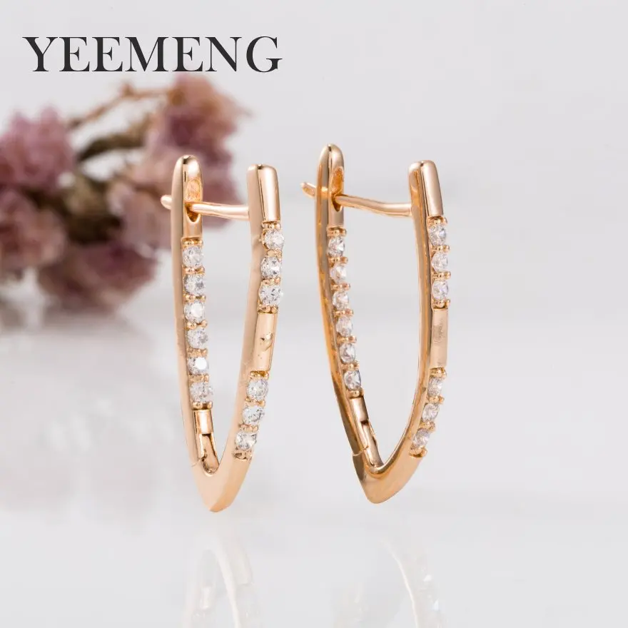 

YEEMENG New Arrivals V Shape Shining Cubic Zircon Buckle Hoop Earrings For Women Gold Color Ladies Earrings Girl Jewelry 2019