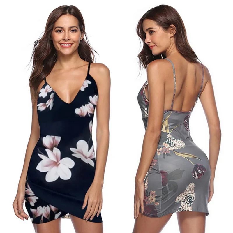 

LASPERAL Summer Women beach Dress Sexy V neck Backless Bodycon sundress fashion Strap Floral Print Party Vestido Dress vintage