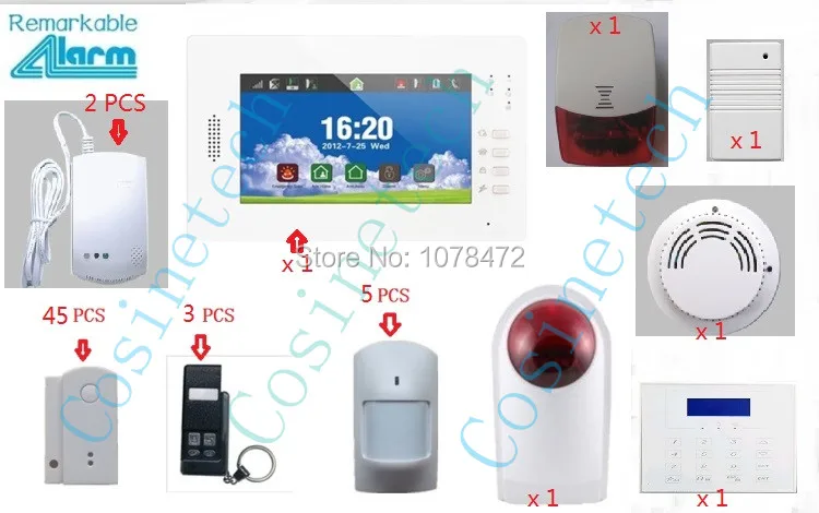 

Customized brand new 7 inch Touch Screen SMS GSM home alarm system, advanced security alarm system support App smoke sensor