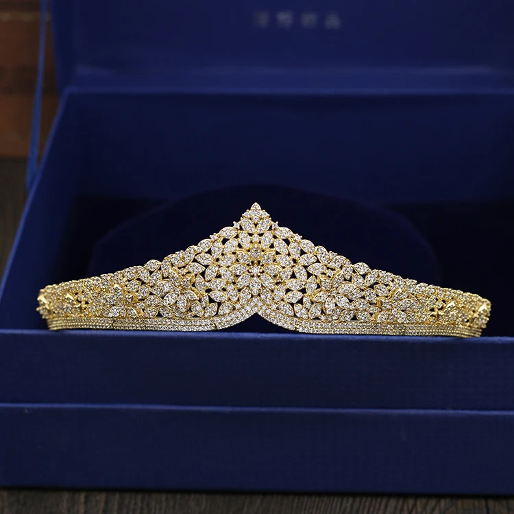 

Fashion luxury crystal elegant CZ zircon golden crown wedding bride dinner banquet dressing jewelry Beauty tiaras free shipping