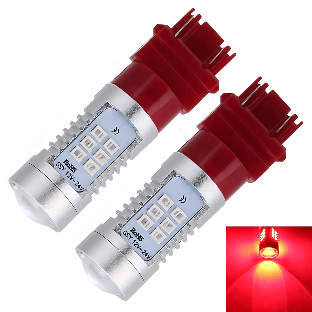 

New Arrival 2x Red 12V-24V 3157 3156 21 LED Non-Polarity Tail Brake Light Car Stop Signal Light Bulb