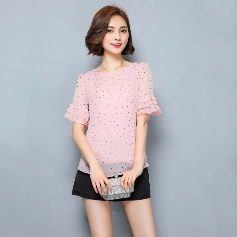 2018 Summer Sweet Petal Sleeve Polka Dot Blouses Women