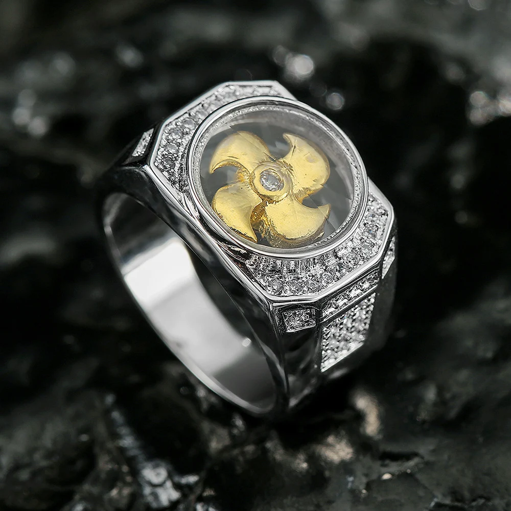 BeUrSelf Men Finger Ring Band Good Lucky Rotatable Windmill Men Rings