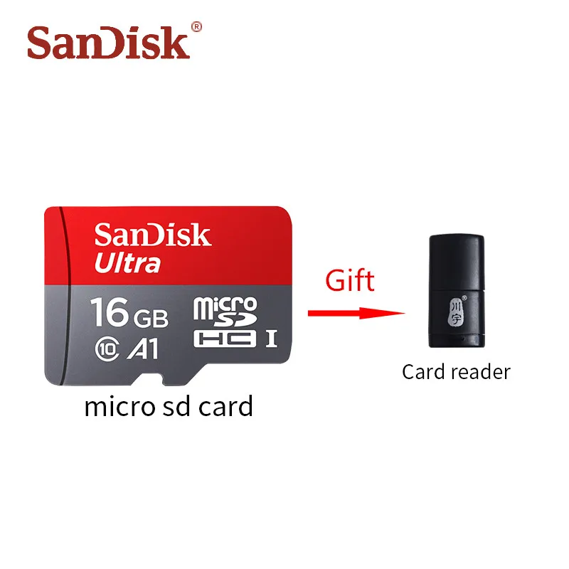 Оригинальные TF карты SanDisk A1, micro sd карта, 128 ГБ, 64 ГБ, 32 ГБ, 16 ГБ, 98 Мб/с, usb флеш-карта памяти, microsd, класс 10, бесплатный считыватель - Емкость: 16 ГБ