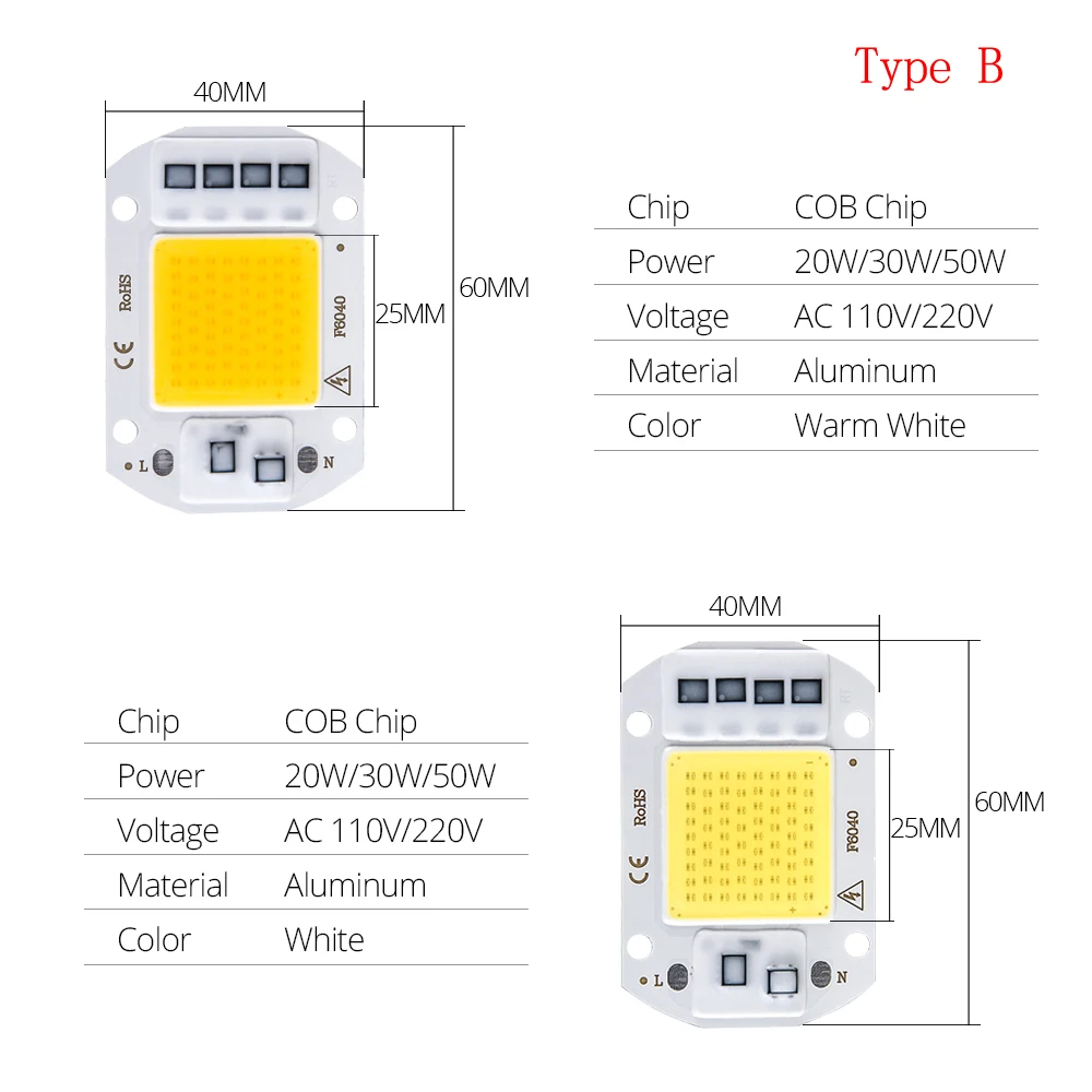 10 шт 20 W 30 W 50 W COB Светодиодная Лампа 220 V 110 V Светодиодный Диодная матрица Высокая яркость без мерцания DIY прожектор источник