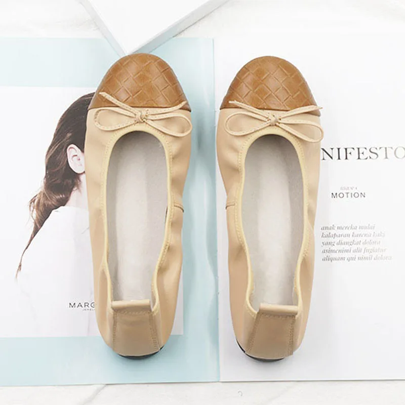 Geniune Leather Ladies Casual Slip-on Flats Fashion Patchwork Bowtie Flats For Women Soft Leisure Ballerinas Flats Plus Size 43 (11) - 