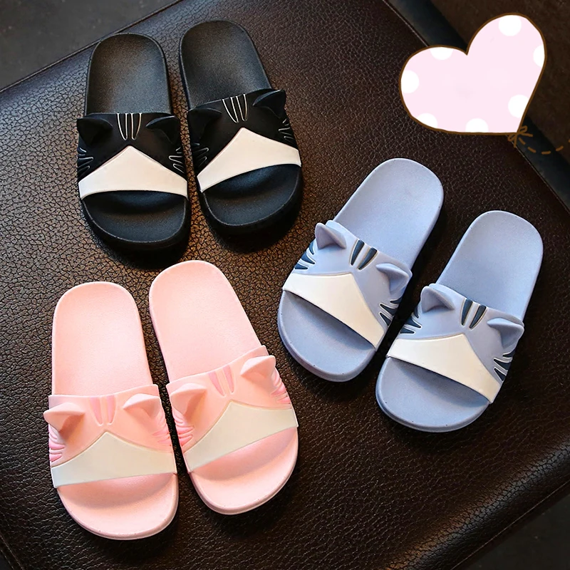 

STRAVEL 2019 New PVC Children's Summer Cute Cartoon Slippers Cat Ears Cartoon Lovely Shoes Antiskid Kids Sandal S0188