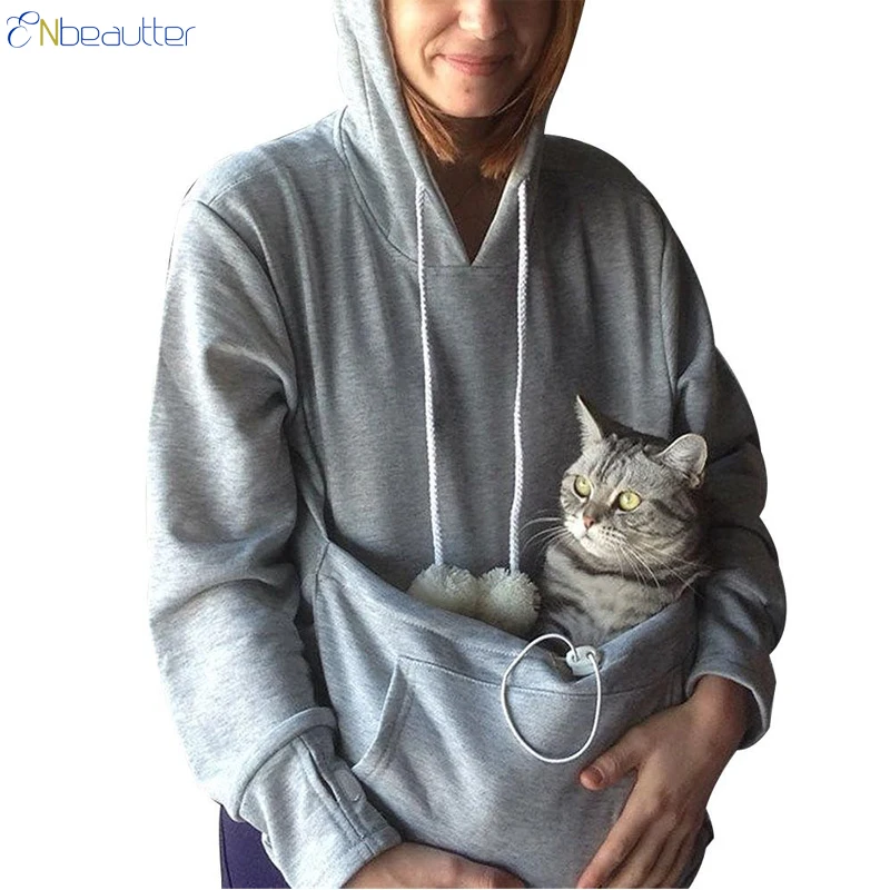 NooobTerrm Women Pet Carrier Galaxy Print Long Sleeve Little Dog Cat Big Pouch Hoodie Sweatshirt