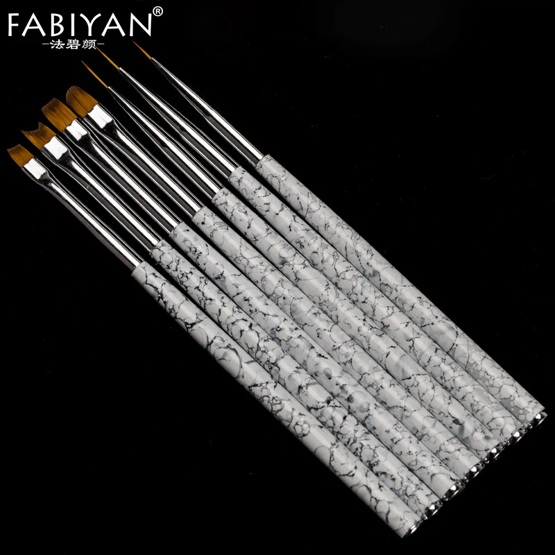 

7pcs/set Nail Art Brush Marble Draw Painting Liner Pen Builder Flat French Moon UV Gel Polish Tips Acrylic Design Manicure Tools