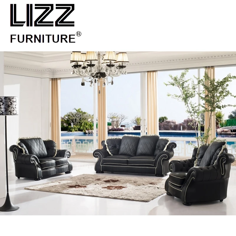 

Luxury sofa set 1+2+3 shape sofa chesterfield home sofa chair wood coffee table modern leather Furniture sofa set living room