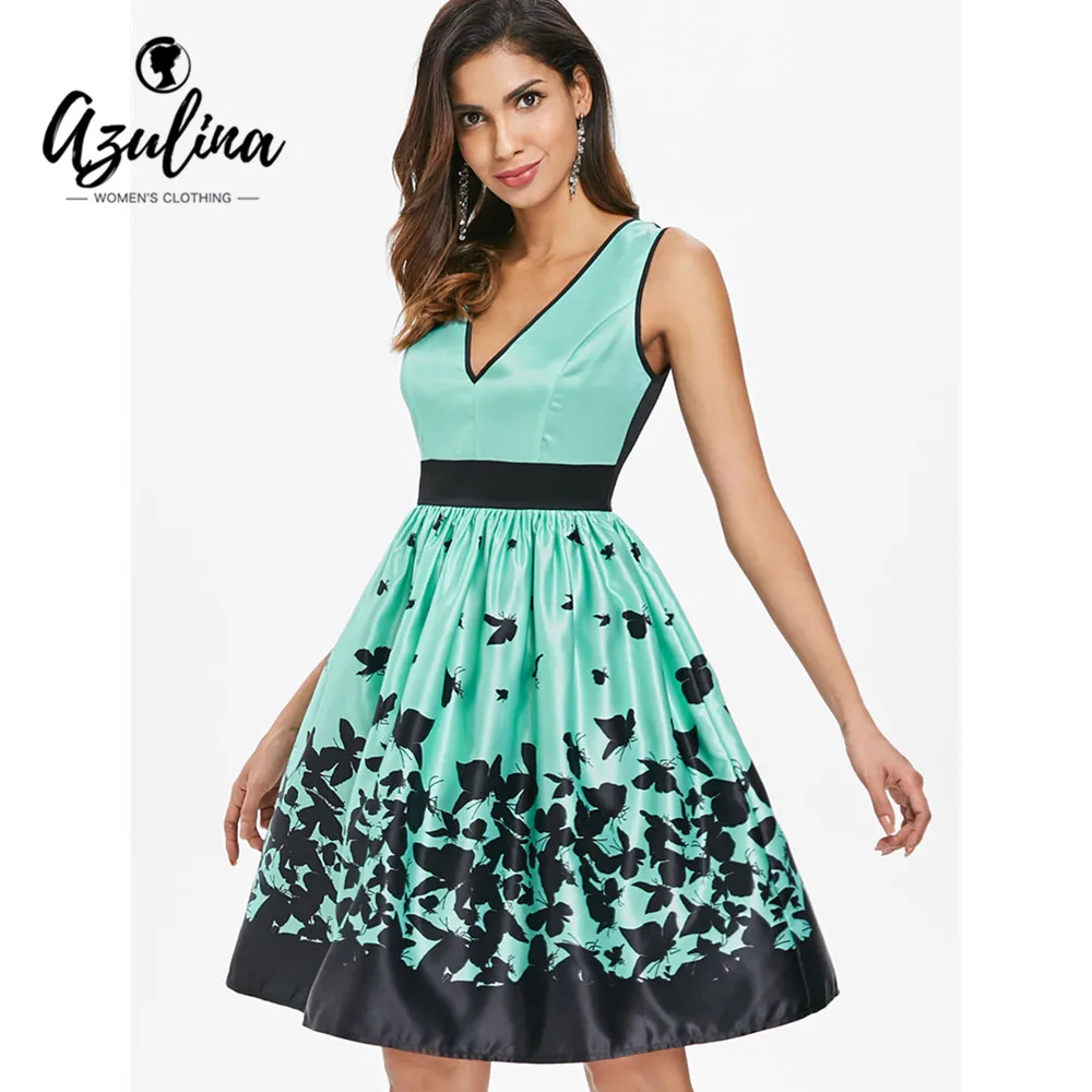 ZAFUL Two Tones Panel Butterflies Dress Women Vintage Party Dress Women
