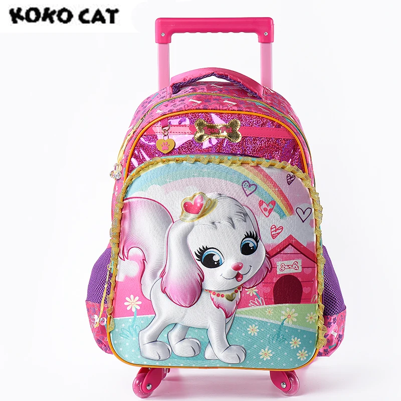 

Cartoon 3D Kids Children School Trolley Bag Cute Dog Bags Girls Bookbag School Trolley Bag for Teens Girls Student Bag