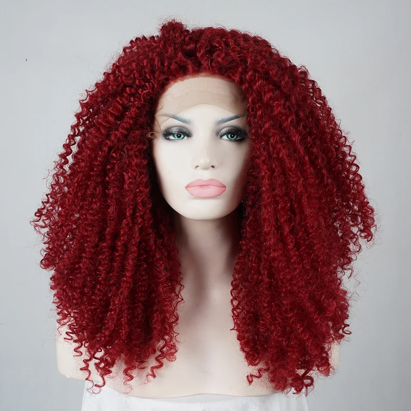 24" Afro Red Hair Fluffy Curly Long Lace Front Wig Heat Resistant+Wig