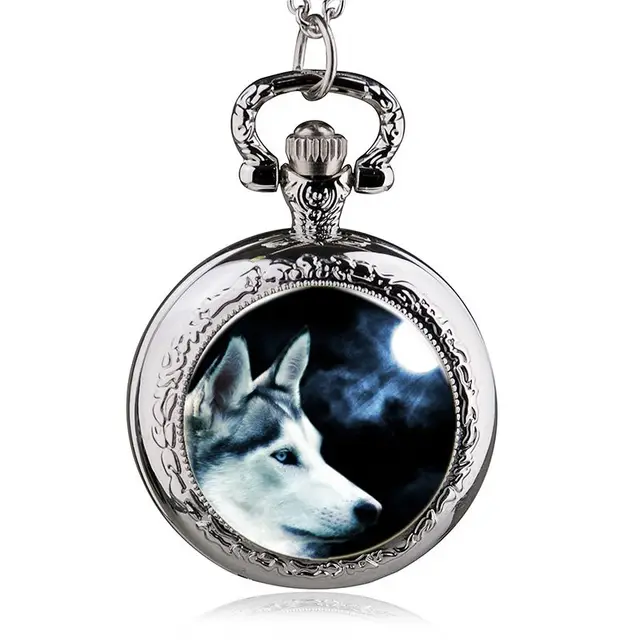Fashion Design Wolf Pattern Quartz Pocket Watch Pendant Necklace Men Women Watch Fashion Design Wolf Pattern Quartz Pocket Watch Pendant Necklace Men Women Watch