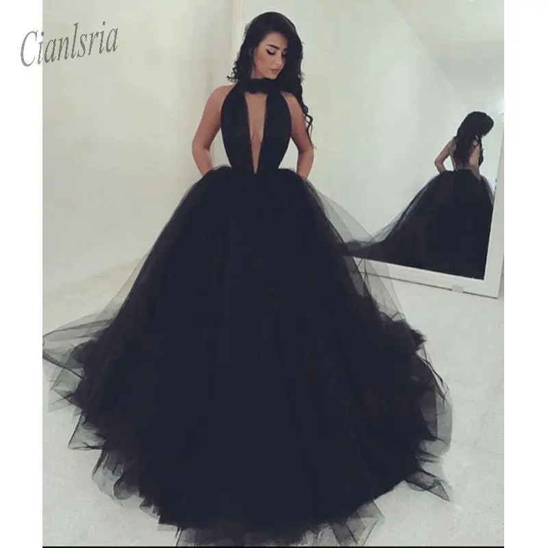 

2019 New Arrival Halter Ball Gown Long Evening Dress Open Back Evening Dress Pink Party Dress Long vestido fiesta