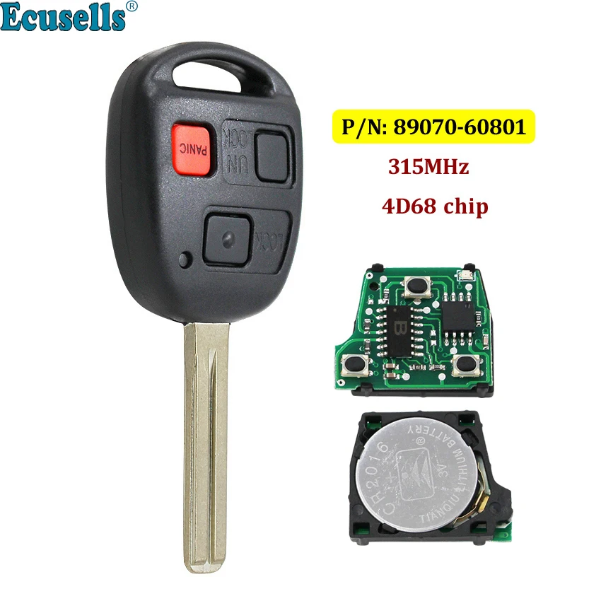 

New Replacement 2+panic 3 buttons Keyless Entry Remote Key 315MHZ with 4D68 chip for Lexus GX470 LX470 HYQ1512V with short blade