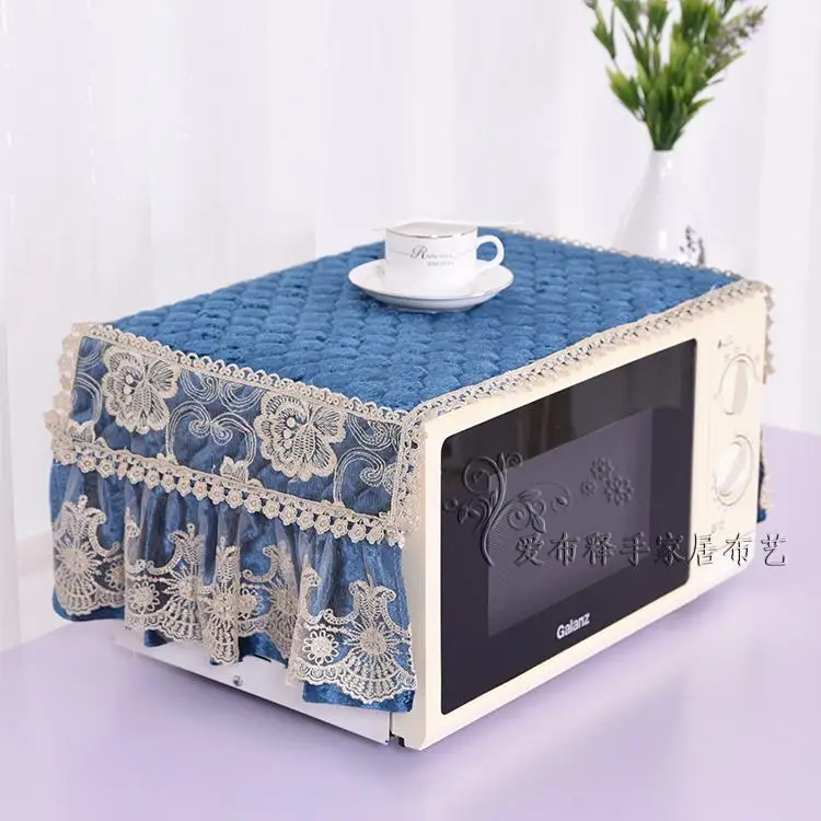

Korean style home textile Microwave oven cover 36*100cm Machine protector Fabric cloth with bow quality yarn lace edge