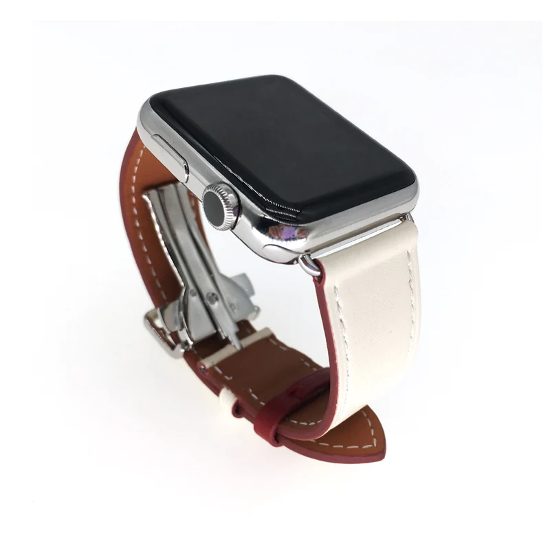 С логотипом кожаный ремешок с пряжкой для часов Apple Watch 44/40 мм сменный Браслет для iWatch 5 ремешок
