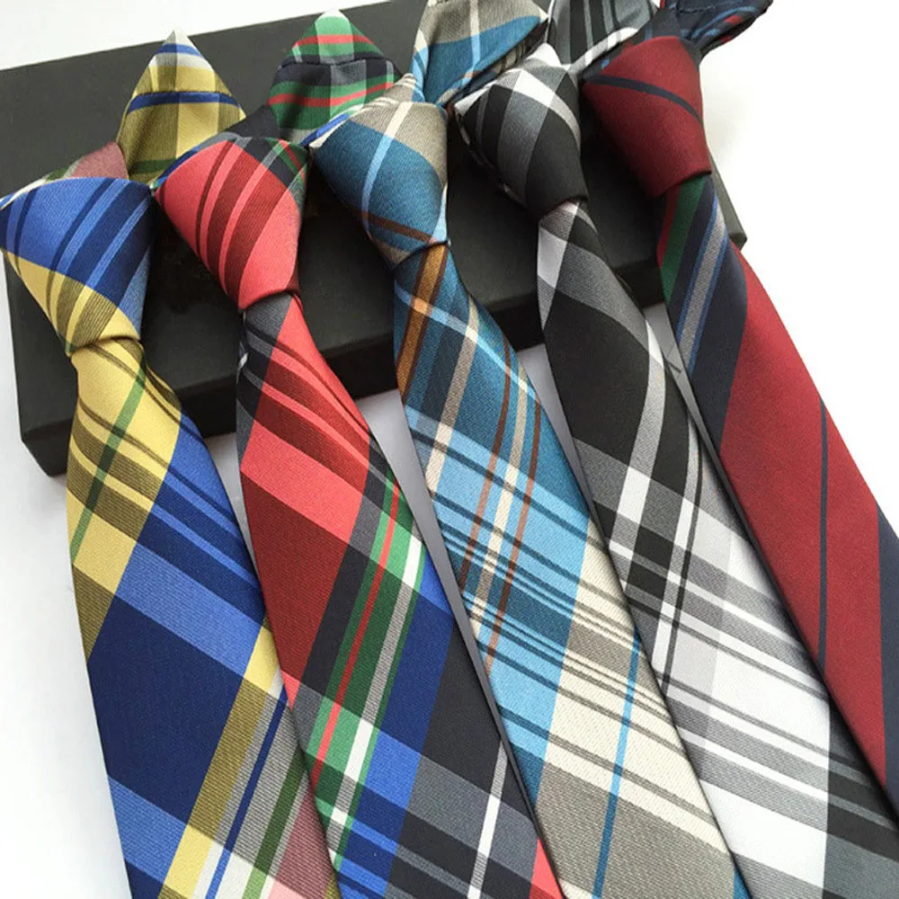 Colorful Men British Grids Check font b Tartan b font Polka Dots Skinny Tie Necktie BWTHZ0013