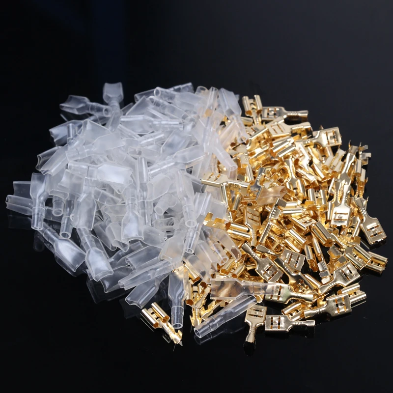 150pcs Brass Crimp Terminal 2.8/4.8/6.3mm Female Spade Connectors 22-16 AWG with Insulating Sleeve Assorted Kit | Обустройство дома