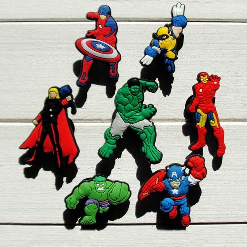 

70pcs The Avengers Cartoon PVC Shoe Buckles Shoe Charms Fit Croc For Shoes&wristbands with Holes Furniture Accessories as Gifts