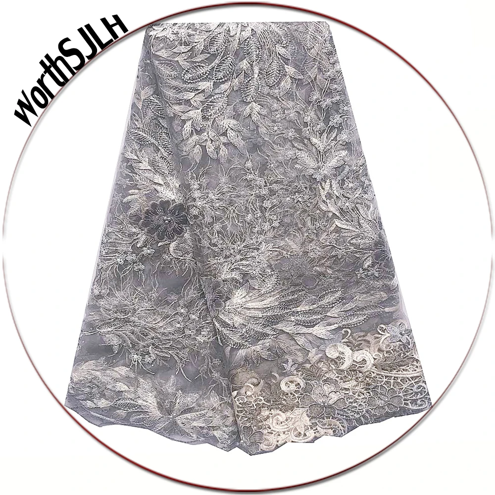 

Beautiful Sliver African Net Beaded Lace Fabric French Indian Lace Fabric Wine Velvet African Fabric Lace Material For Women