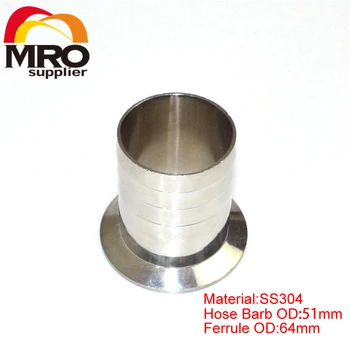 

2" 51mm Sanitary Hose Barb Pipe Fitting Tri Clamp Type 64mm Ferrule Quick Connector Stainless Steel SS 304 SSH51