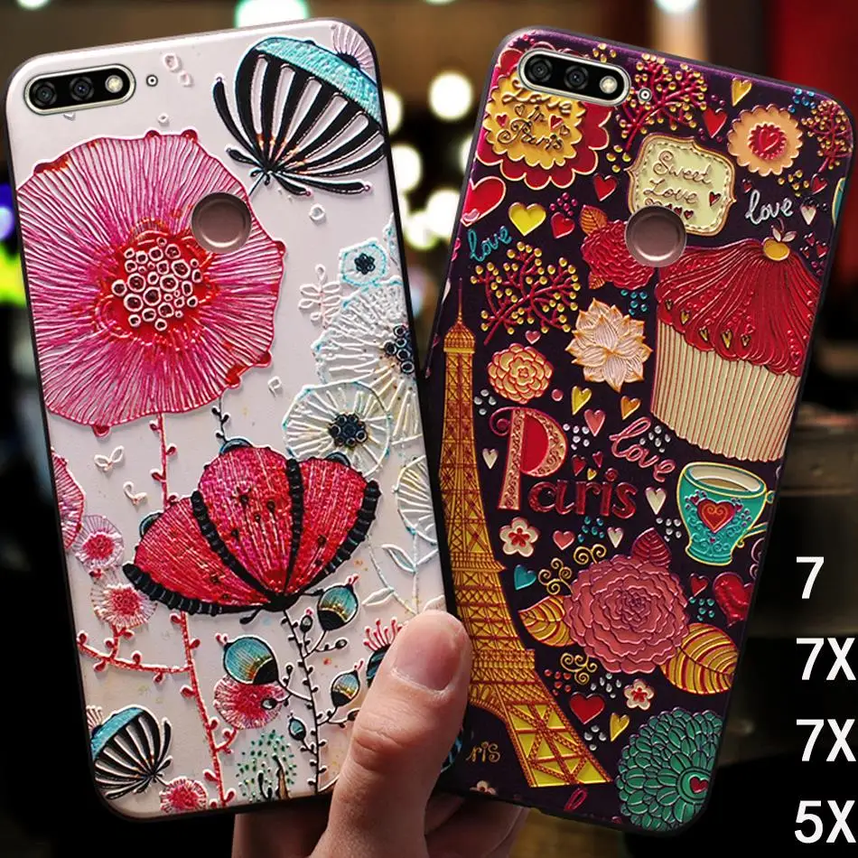 

YonLinTan coque,cover,case For Huawei Honor 7x x 7 5x Phone Silicon silicone Back 3D on cute 360 Original cases luxury