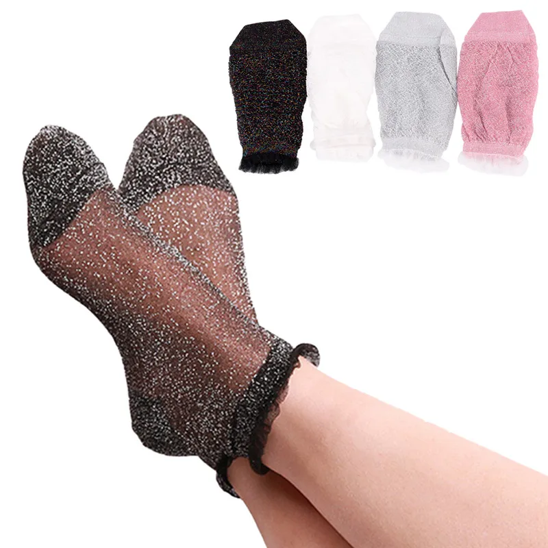 2018 Для женщин Носки для девочек Meias кристалл Шелковый Кружево Носки для девочек Для женщин сетки блестящие короткие носки прозрачные