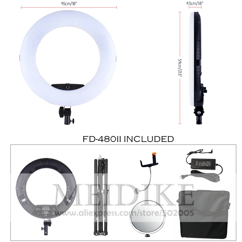 Yidoblo, черный, FD-480II, Pro, светодиодный, для салона красоты, для ногтей, освещение, лампа для макияжа, кольцевая лампа, освещение+ подставка(2 м)+ сумка+ батарейки