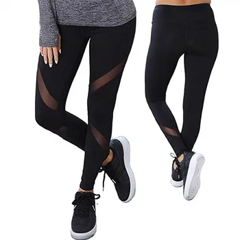 Stretchy Mesh Patchwork Black Leggings Women High Waist Fitness Sports Yoga Pants Sexy Casual Hip Lift Gym Push Up Workout Tight