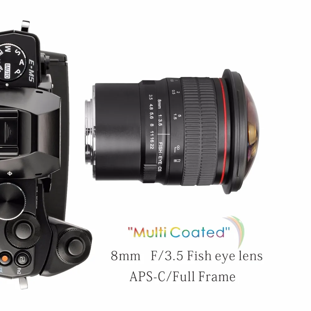 Объектив «рыбий глаз» Meike 8 мм f/3,5 для камер Olympus Panasonic M4/3 GX50 GX80 GH5 GH8 G85 с APS-C/полной рамкой