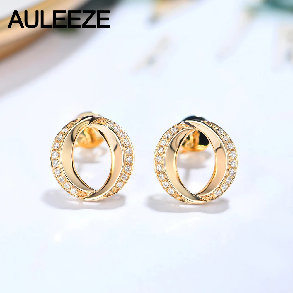 AULEEZE 18 K желтые золотые серьги с бриллиантом О-образный Модные женские AU750 настоящие серьги-гвоздики с бриллиантами