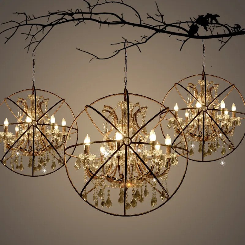 

Vintage Pendant Lights Living Room Kitchen Industrial Loft Hanging Lamp Crystal Bar Cafe Bedroom Lighting Fitures DIA43/55 cm