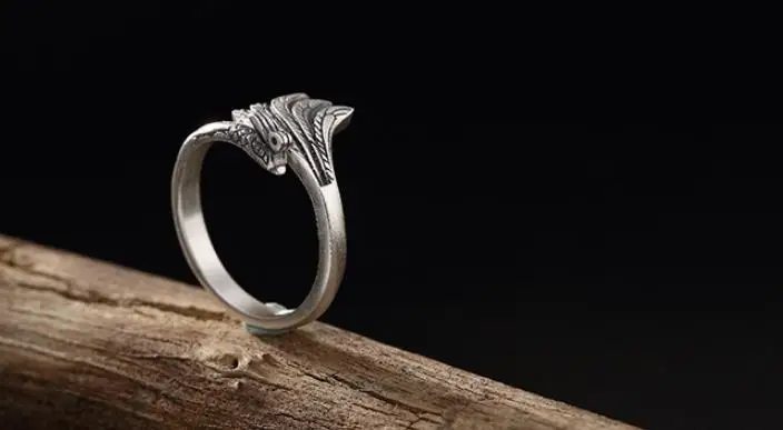 

Sterling S990 silver rings 990 matt phoenix vintage trendy ring