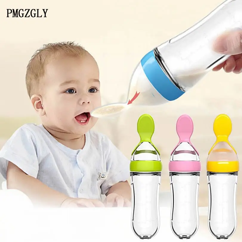 

Rice Cereal Food Supplement Feeder Safe Tableware Medicine Extrusion Tools Baby Squeezing Feeding Spoon Silicone Training Spoon