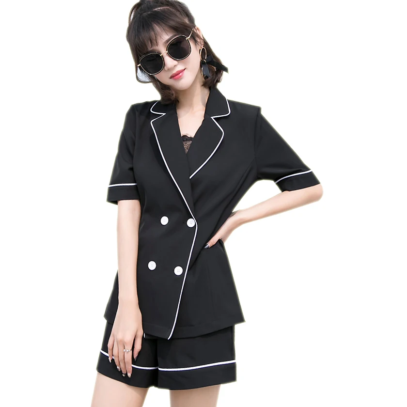 Real 2017 Summer New Hit Color Temperament Korean Fashion Female Pants Five Length Half Sleeve Leisure Office Lady fresh Suit