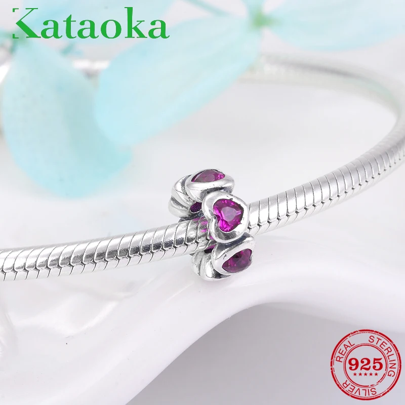 

Authentic 925 Sterling Silver charm pink heart CZ round shape Beads Fit Original Pandora Charm Bracelet Jewelry making