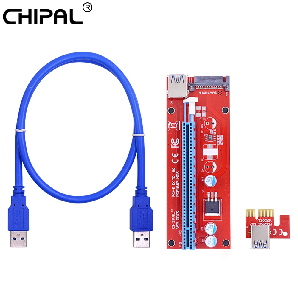 CHIPAL VER007S 60 см PCI E Райзер карта Express PCIE 1X до 16X адаптер USB 3 0 кабель SATA питание для