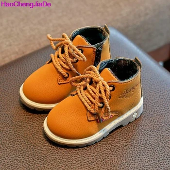 

HaoChengJiaDe 2019 New Autumn Children PU Shoes Boys Girls Children Boots Winter England Retro Martin Boots Kids Solid Boots